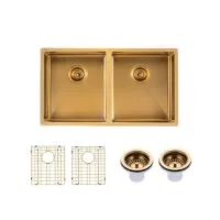 Aqua Stainless Steel Double Bowl Sink - Brushed Brass