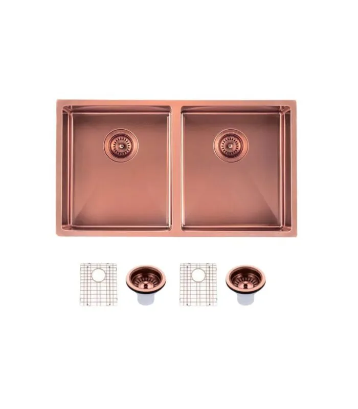 Aqua Stainless Steel Double Bowl Sink - Rose Gold