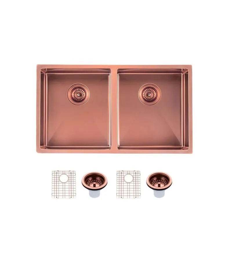 Aqua Stainless Steel Double Bowl Sink - Rose Gold