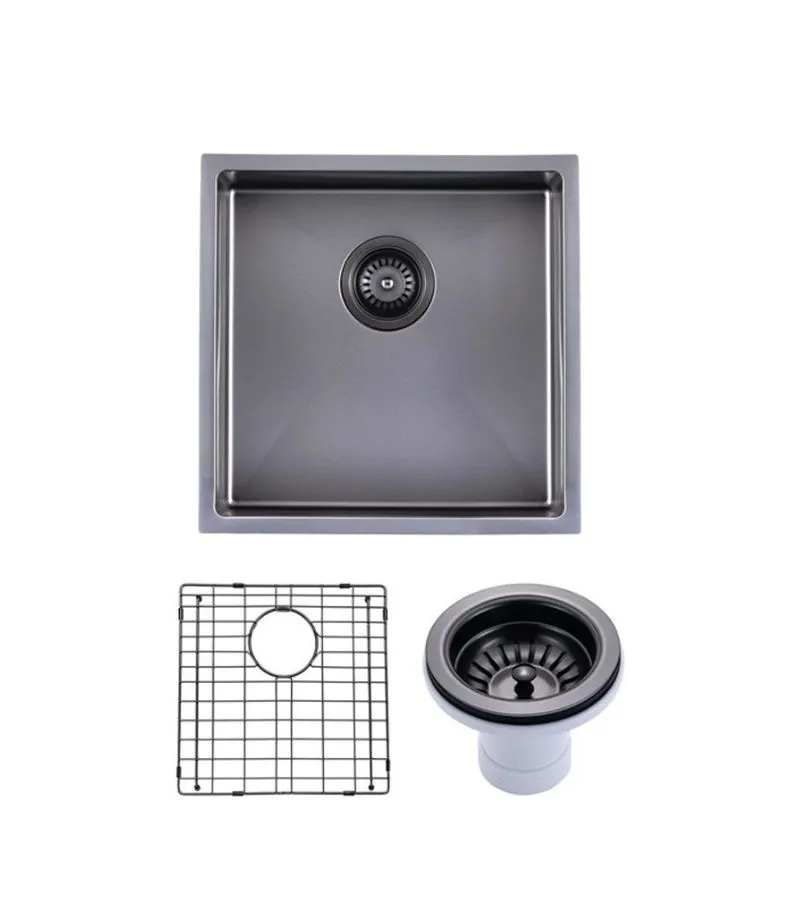 Aqua 440x440x205mm Stainless Steel Single Bowl Sink - Gunmetal