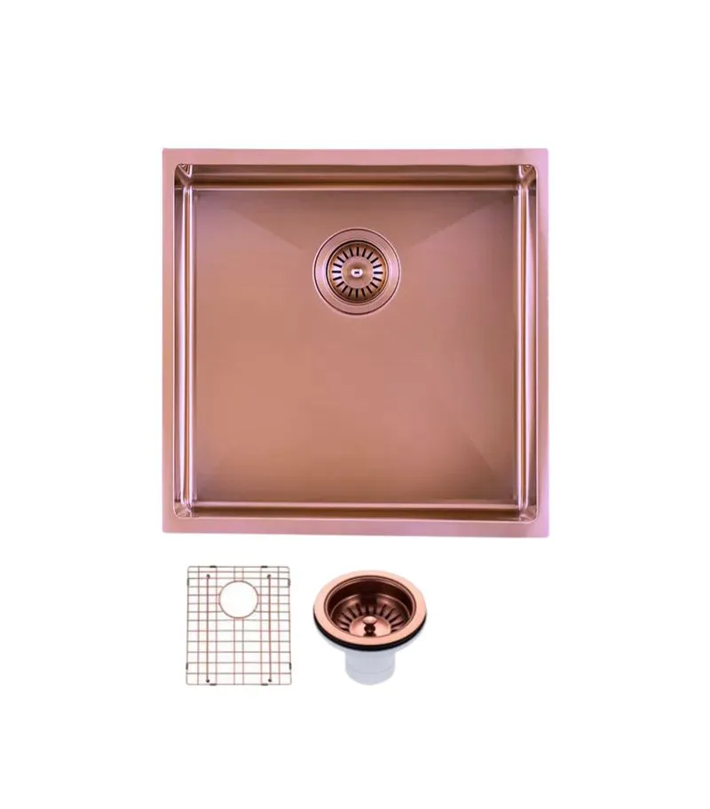 Aqua 440x440x205mm Stainless Steel Single Bowl Sink - Rose Gold