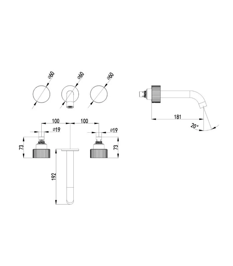 Soko Three-Piece Basin/Bath Tap Set - Specification