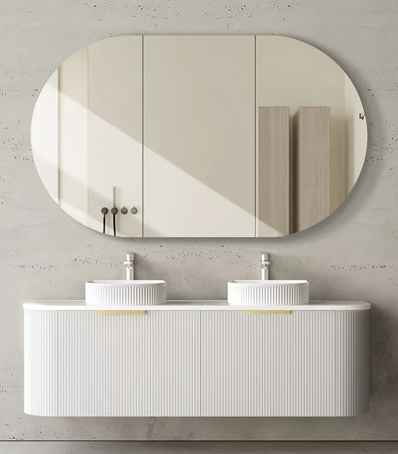 Bondi Matt White 1500mm Plywood Double Bowls Wall Hung Vanity BO1500WST