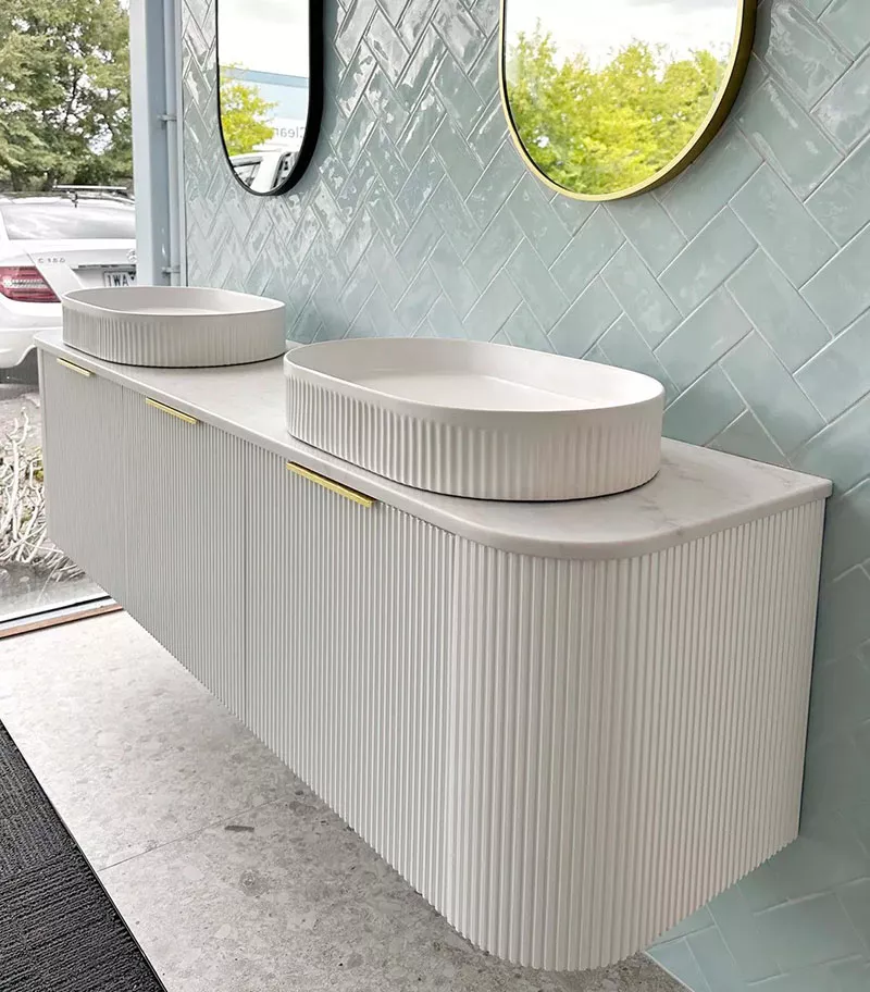 Bondi Matt White 1800mm Plywood Double Bowls Wall Hung Vanity-Sideview