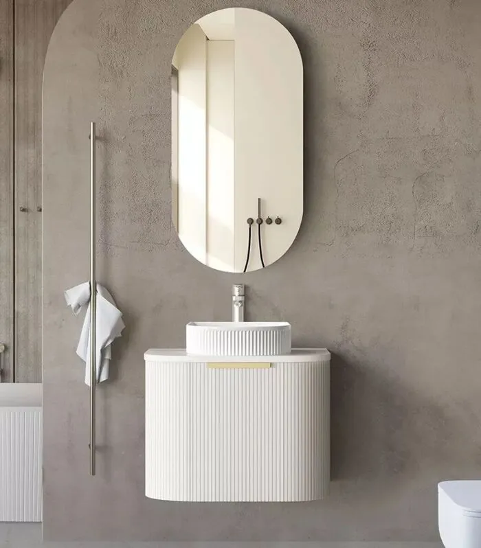 Bondi 600mm Plywood Wall Hung Vanity – Fluted Matte White