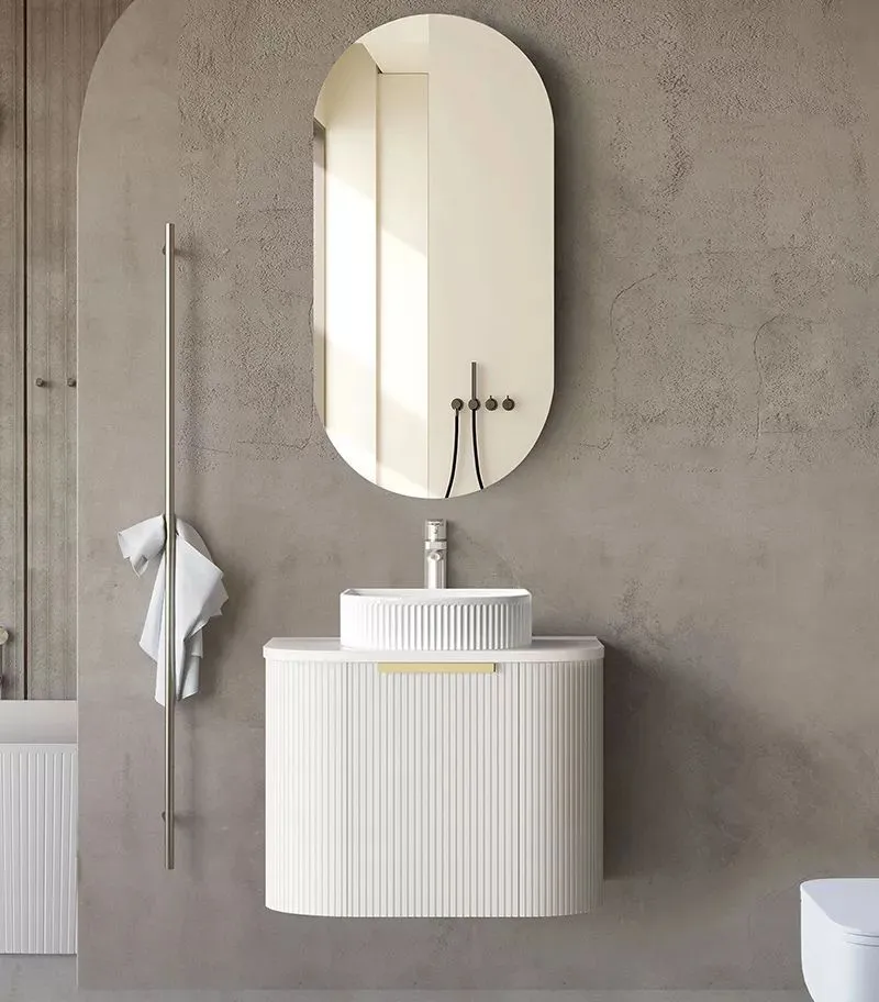 Bondi 600mm Plywood Wall Hung Vanity – Fluted Matte White