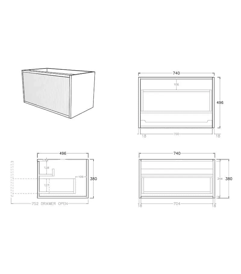 Bellevue Groove 750mm Wall Hung Vanity Cabinet Specification