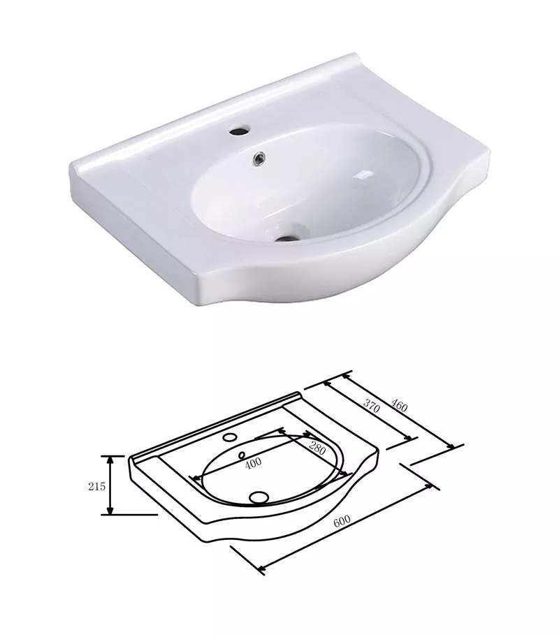 Reno 600mm Semi-recessed Freestanding Vanity With Ceramic Top - Gloss White Ceramic Basin
