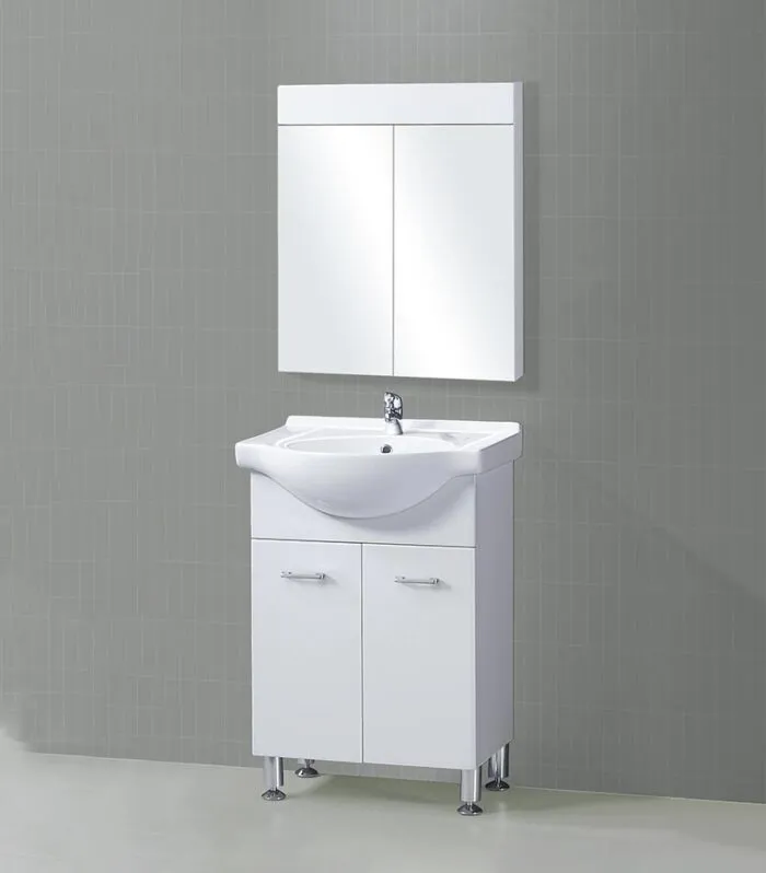Reno 600mm Semi-recessed Freestanding Vanity With Ceramic Top - Gloss White