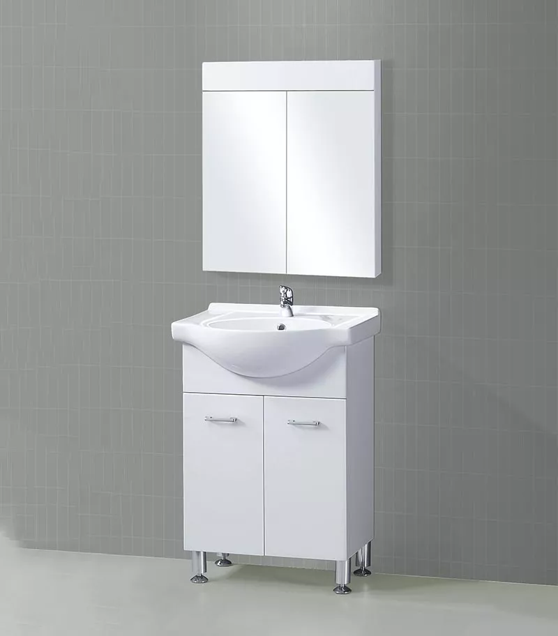 Reno 600mm Semi-recessed Freestanding Vanity With Ceramic Top - Gloss White