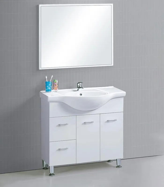 Reno 900mm Semi-recessed Freestanding Vanity With Ceramic Top – Gloss White Left Hand Drawer