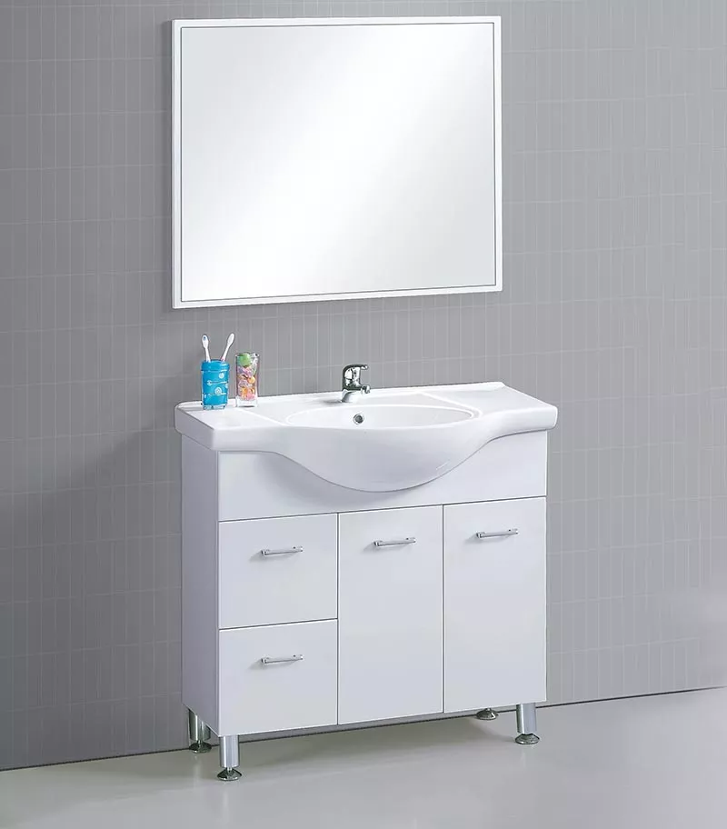 Reno 900mm Semi-recessed Freestanding Vanity With Ceramic Top – Gloss White Left Hand Drawer