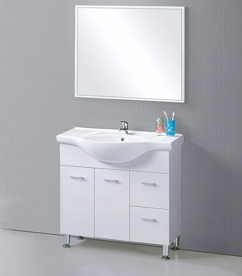 Reno 900mm Semi-recessed Freestanding Vanity With Ceramic Top – Gloss White Right Hand Drawer