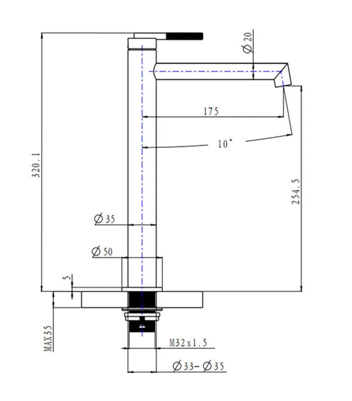 CADDENCE Brushed Nickel Tall Basin Mixer Specification