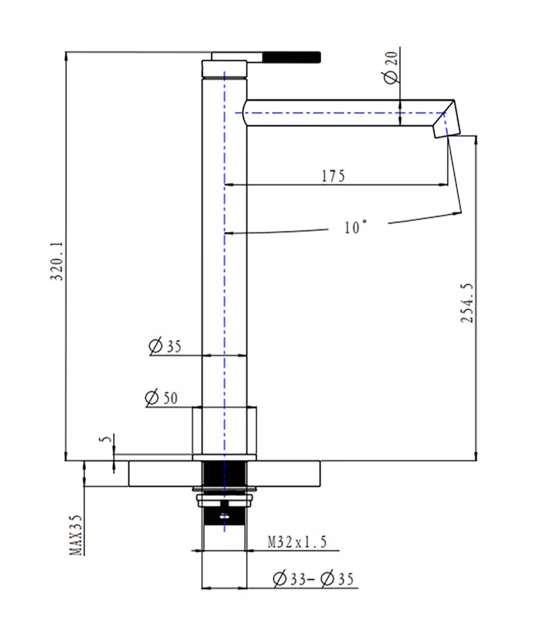 CADDENCE Brushed Nickel Tall Basin Mixer Specification