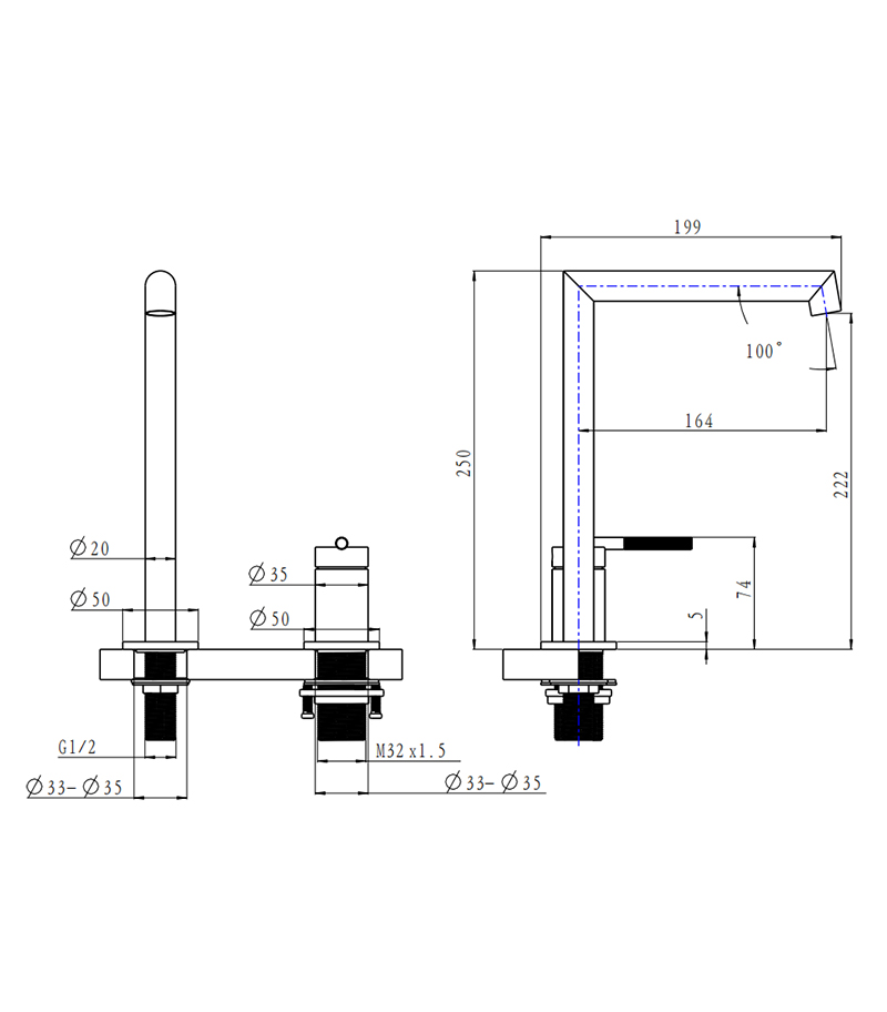CADDENCE Two-Piece Basin Mixer - Specification