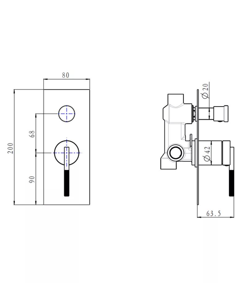CADDENCE Wall Mixer With Diverter - Specification