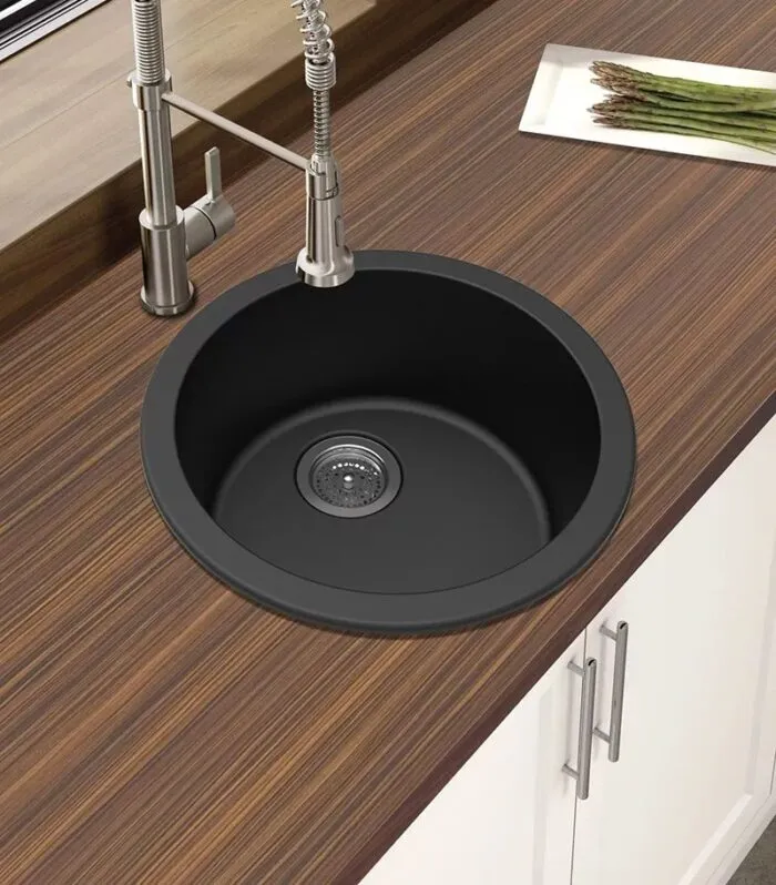 Arete 460mm Round Granite Sink - Matt Black | Lifestyle