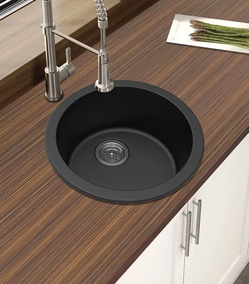 Arete 460mm Round Granite Sink - Matt Black | Lifestyle
