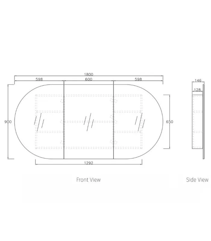 Bondi 1800x900mm Shaving Cabinet - Specification