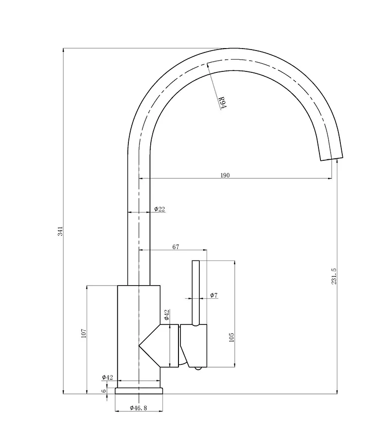 Otus Slimline Sink Mixer with Gooseneck Spout Specification