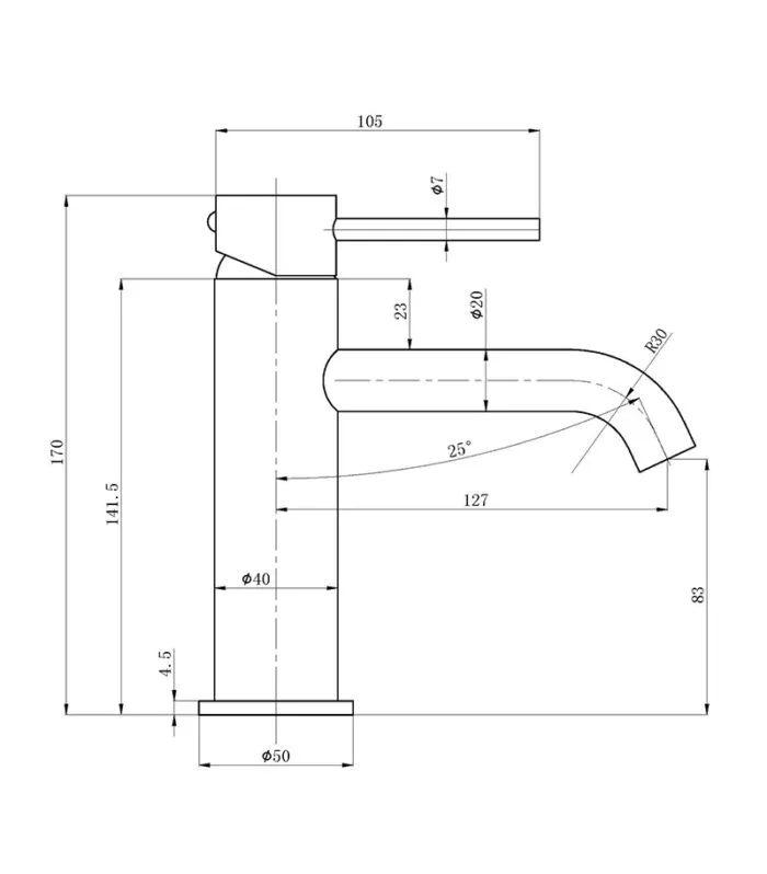 Otus Slimline Short Basin Mixer with Curved Spout Specification