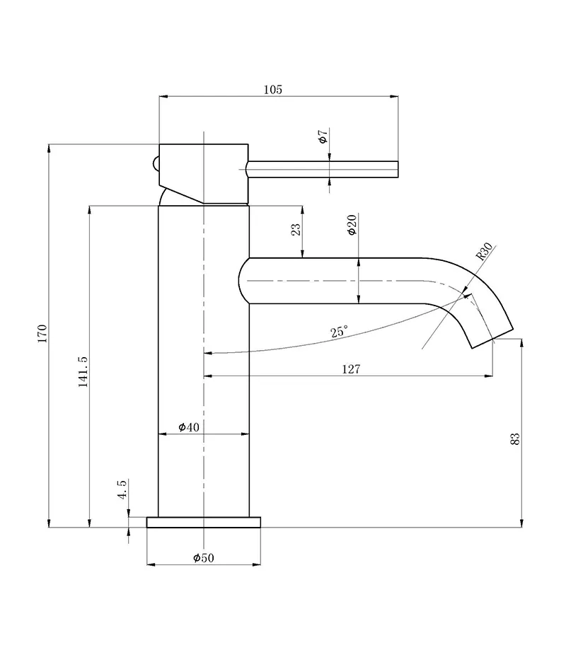 Otus Slimline Short Basin Mixer with Curved Spout Specification