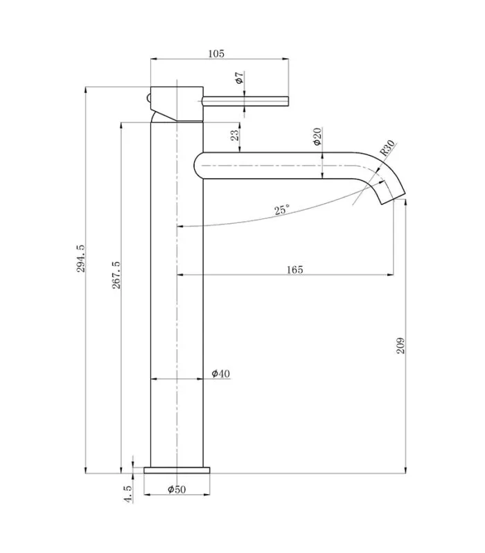 Otus Slimline Tall Basin Mixer with Curved Spout Specification