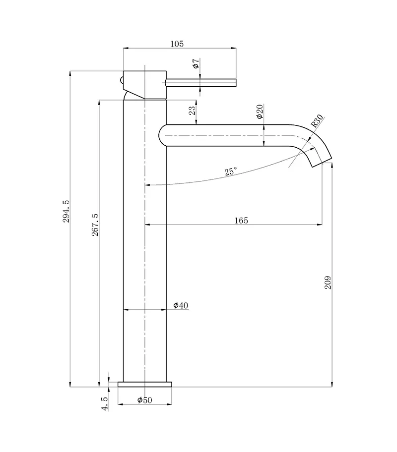 Otus Slimline Tall Basin Mixer with Curved Spout Specification