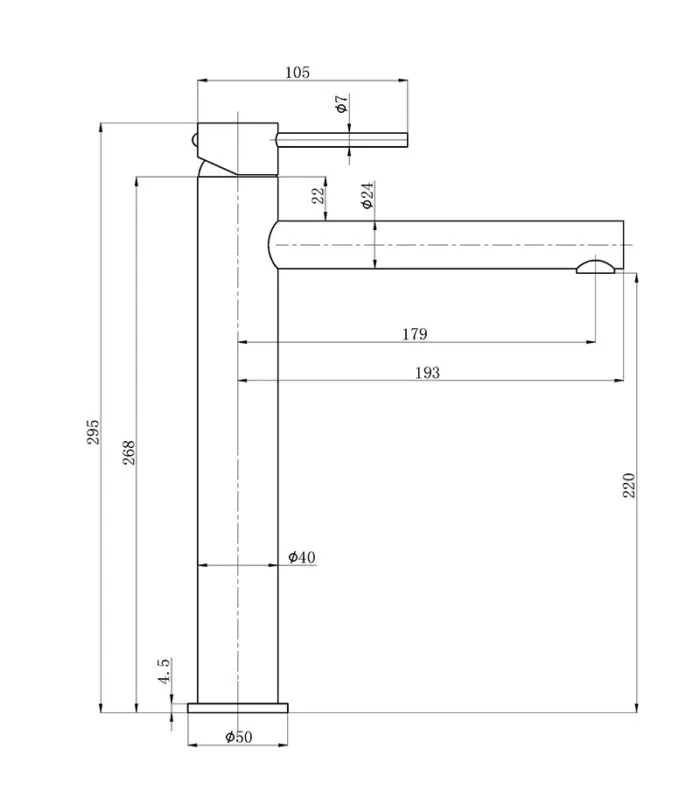 Otus Slimline Tall Basin Mixer with Straight Spout Specification