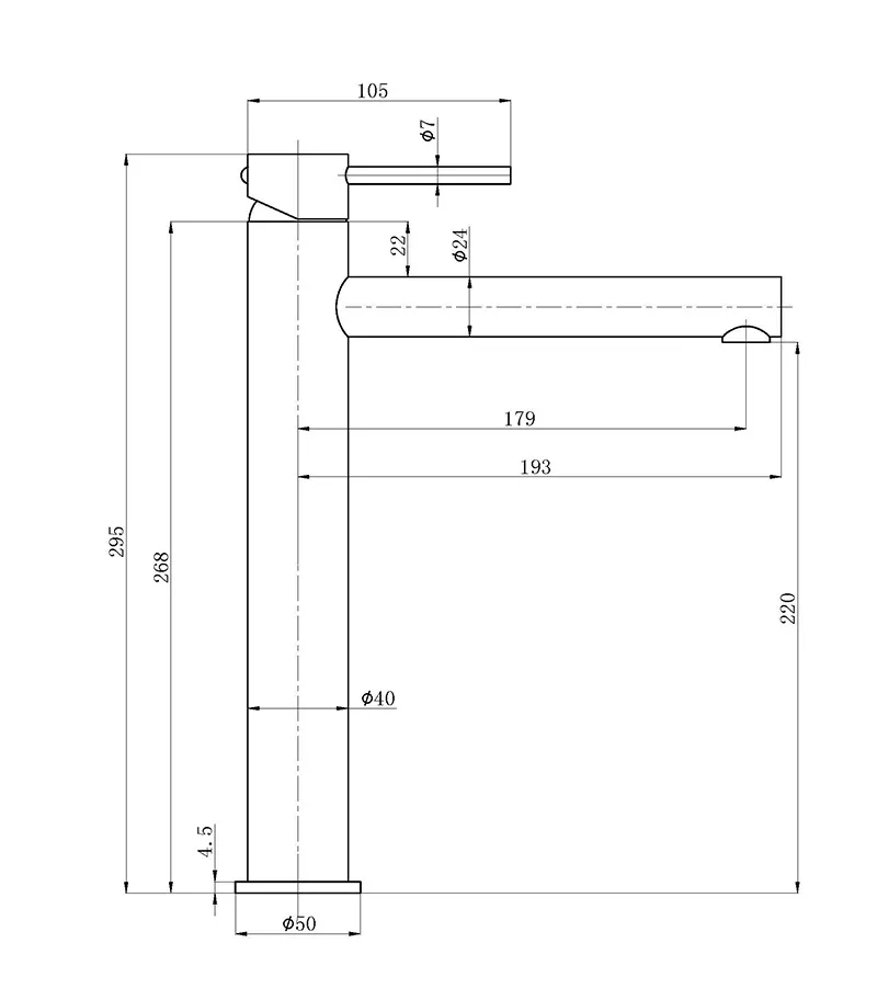 Otus Slimline Tall Basin Mixer with Straight Spout Specification