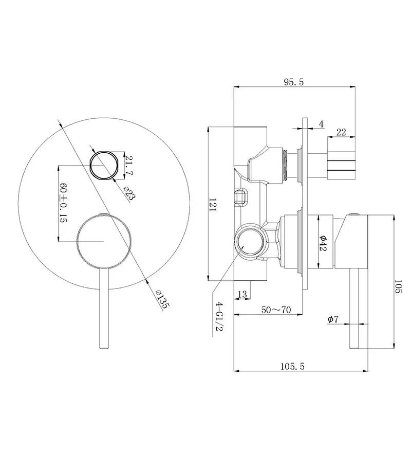 Opus II Stainless Steel Wall Mixer With Diverter Specification