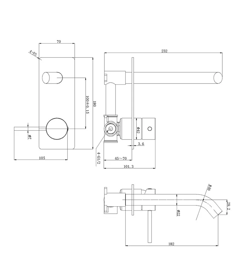 Otus Slimline Basin/Bath Mixer with Curved Spout – Single Cover Plate Specification