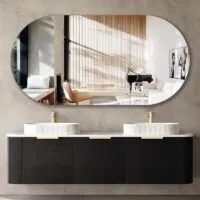 Bondi Black Oak 1800mm Plywood Double Bowls Wall Hung Vanity