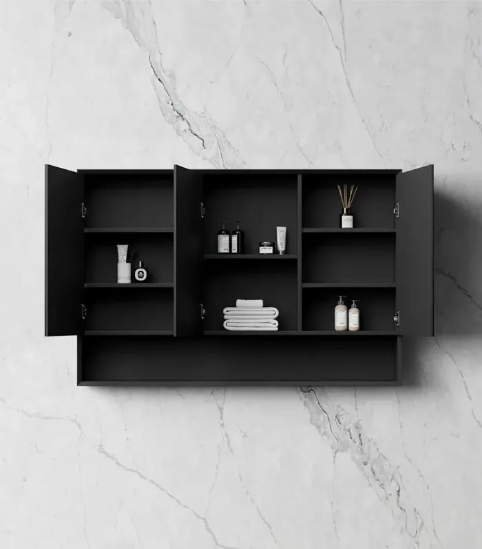 Marlo 1200mm x 800mm Matt Black Shaving Cabinet With Shelf Inside View