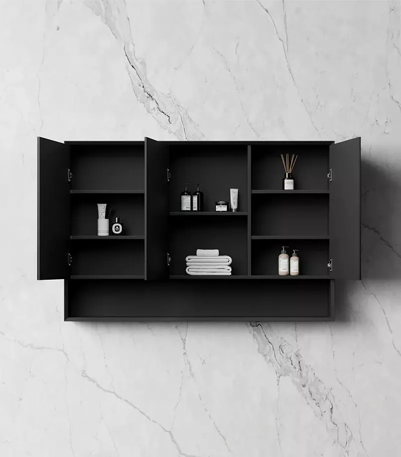 Marlo 1200mm x 800mm Matt Black Shaving Cabinet With Shelf Inside View