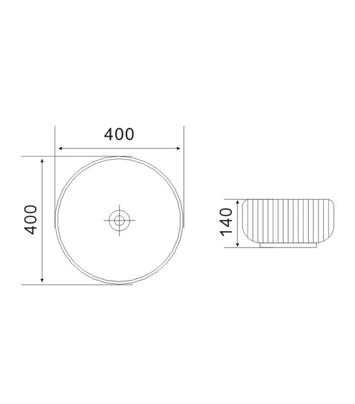 Bellevue 400mm Ceramic Fluted Above Counter Curved Basin - Specificiation