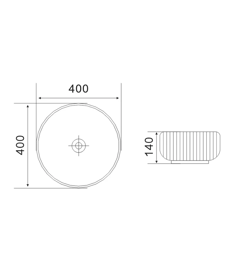 Bellevue 400mm Ceramic Fluted Above Counter Curved Basin - Specificiation