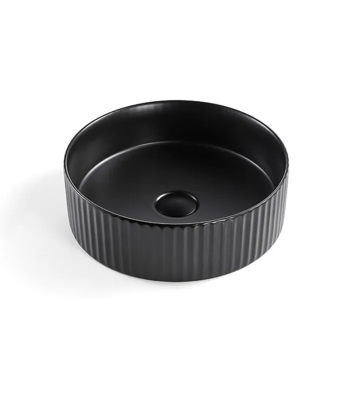 Bellevue 400mm Matt Black Ceramic Fluted Above Counter Basin