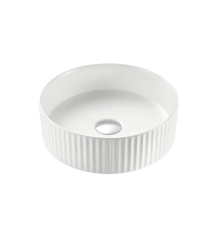Bellevue 400mm Gloss/Matt White Fluted Round Above Counter Ceramic Basin