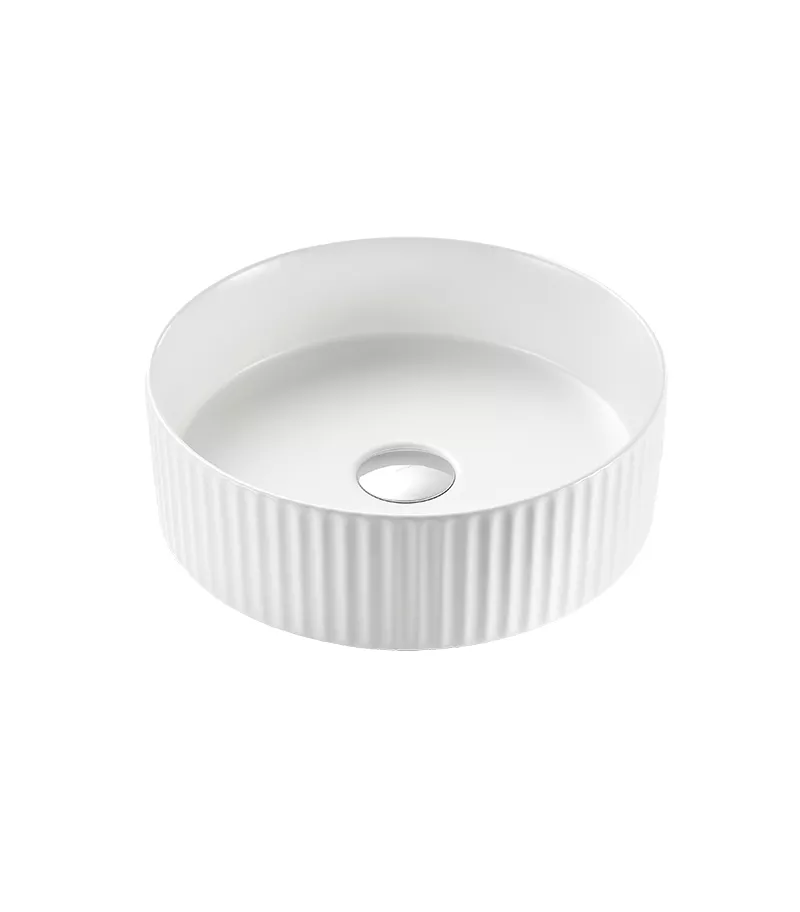 Bellevue 400mm Gloss/Matt White Fluted Round Above Counter Ceramic Basin