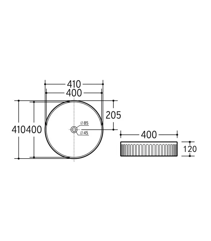 Bellevue 410mm Ceramic Fluted Above Counter Basin Specification