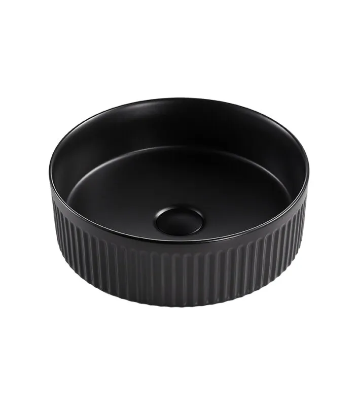 Bellevue 410mm Matt Black Ceramic Fluted Above Counter Basin