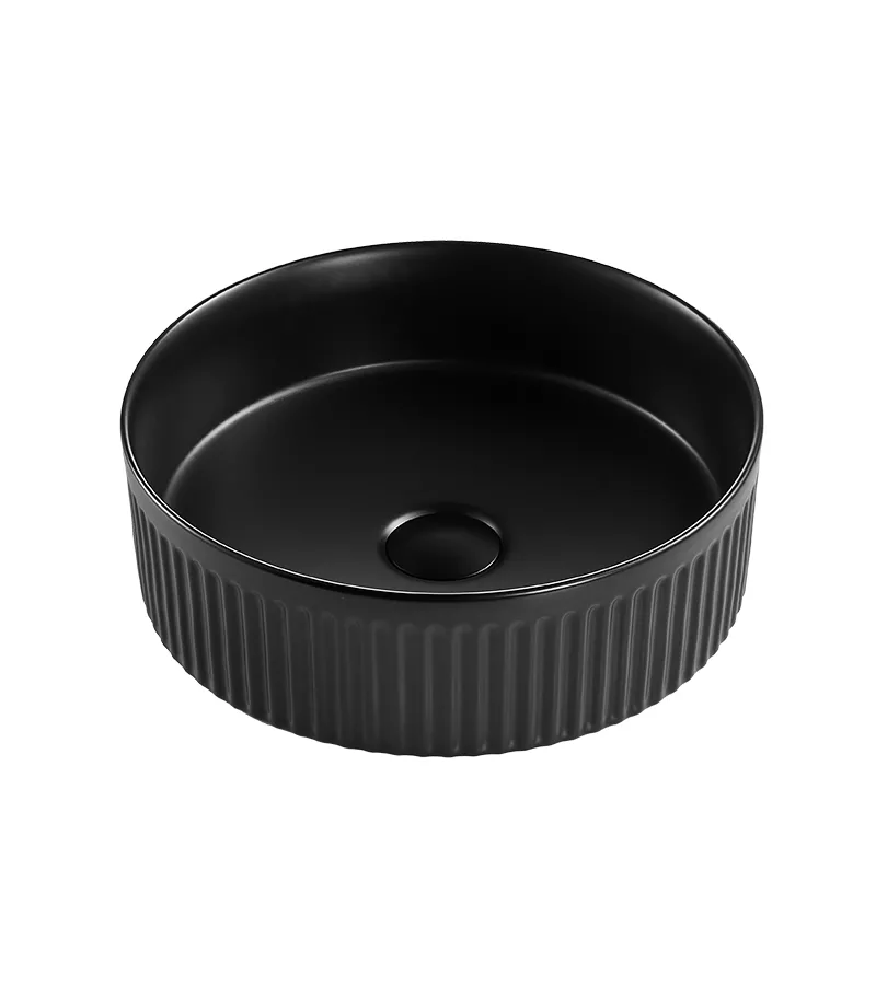Bellevue 410mm Matt Black Ceramic Fluted Above Counter Basin