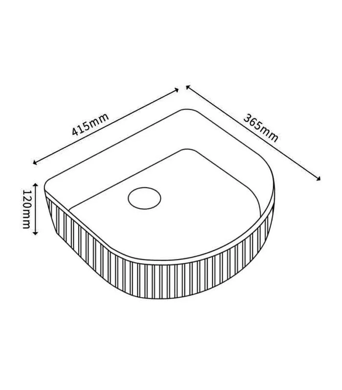 Bellevue 415mm Ceramic Fluted Arch Above Counter Basin Specification