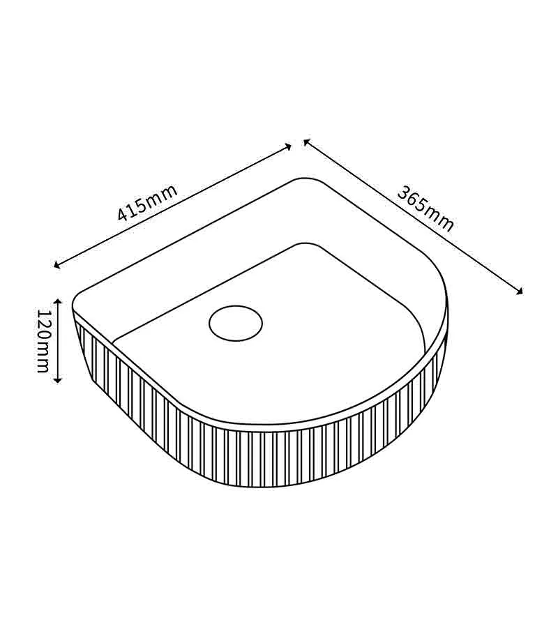 Bellevue 415mm Ceramic Fluted Arch Above Counter Basin Specification