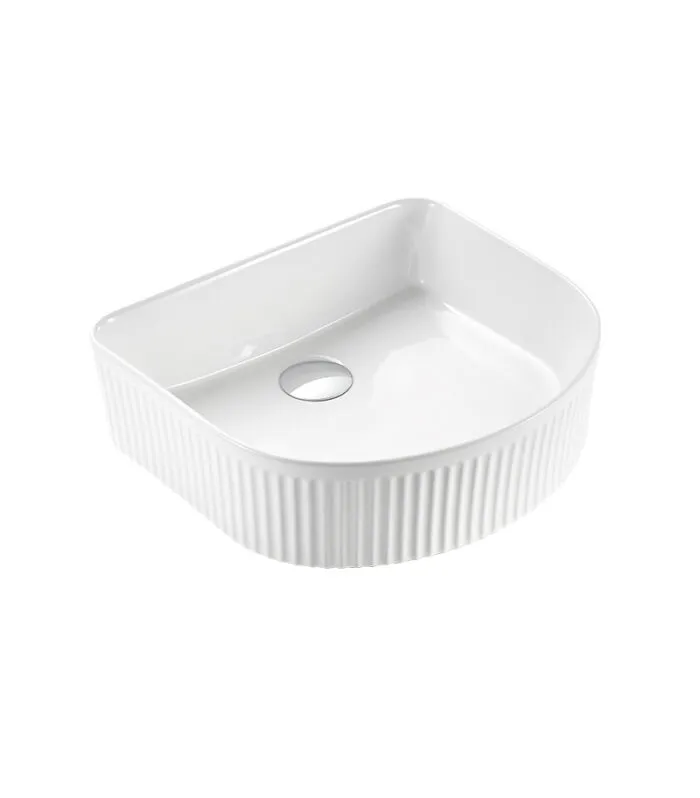 Bellevue 415mm Gloss/Matt White Ceramic Fluted Arch Above Counter Basin Sideview
