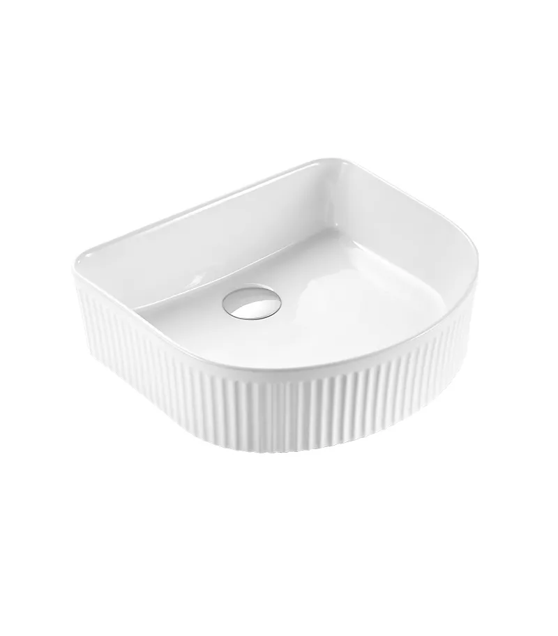 Bellevue 415mm Gloss/Matt White Ceramic Fluted Arch Above Counter Basin Sideview