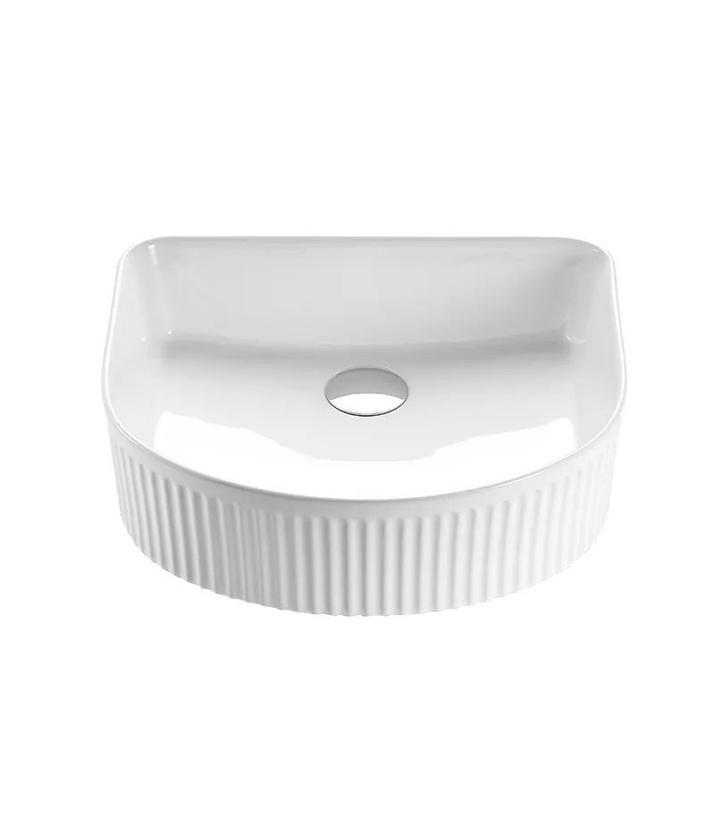Bellevue 415mm Gloss/Matt White Ceramic Fluted Arch Above Counter Basin