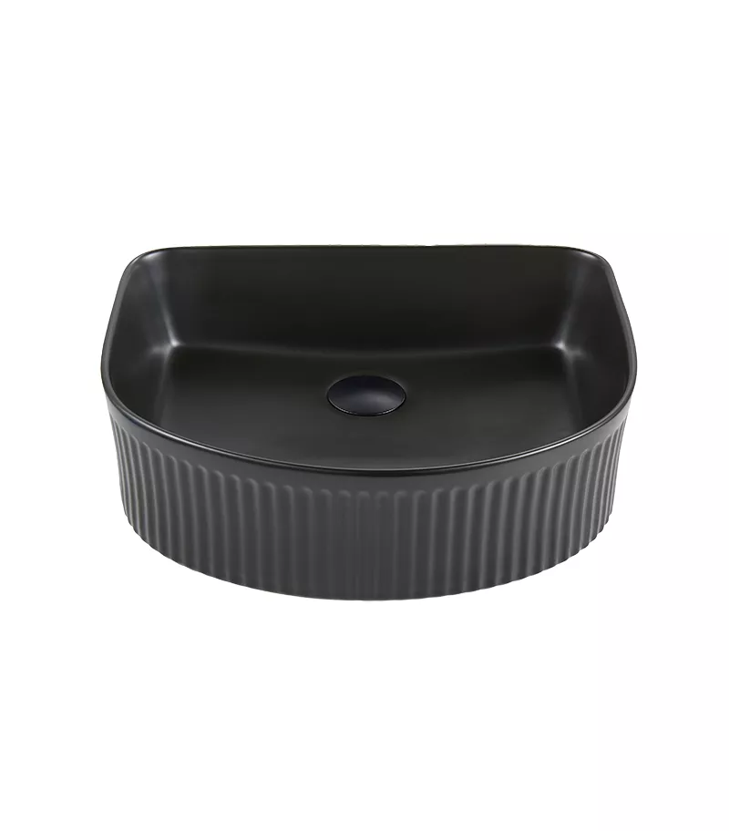 Bellevue 415mm Matt Black Ceramic Fluted Arch Above Counter Basin